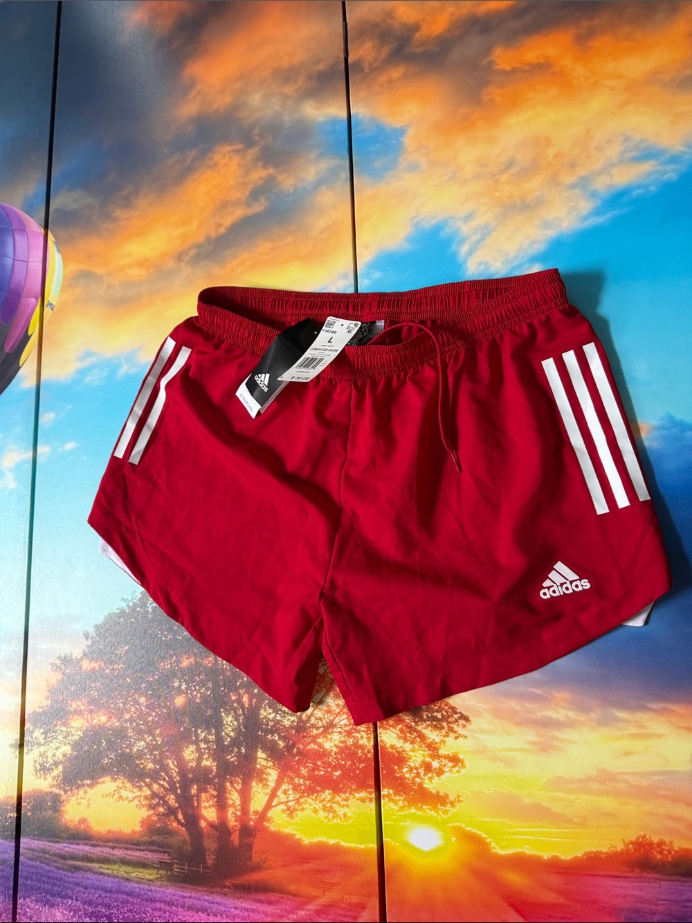 adidas Red Running Shorts with White Stripes